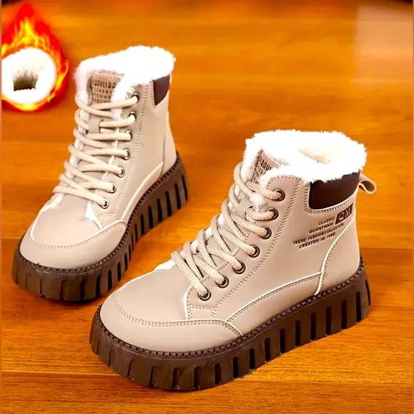 SHEIN Shoes Shein Cream And Brown Winter Boots With Rugged